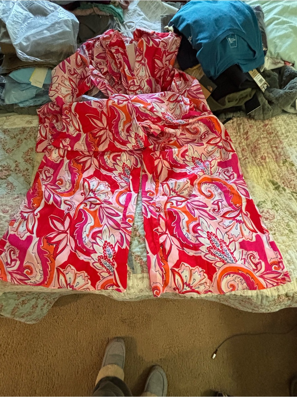 fate by LFD Pink & Orange Floral Maxi Long-Sleeve Romper Sz S. NWT. Flaw on leg - Picture 8 of 12